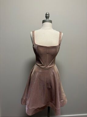 B Darlin Shimmery Rose-Mauve Square-Neck Mini Dress